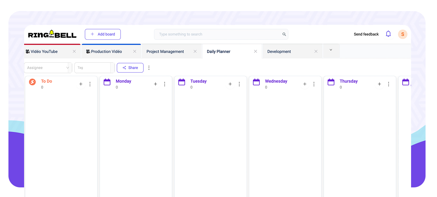 Template kanban for daily planner task