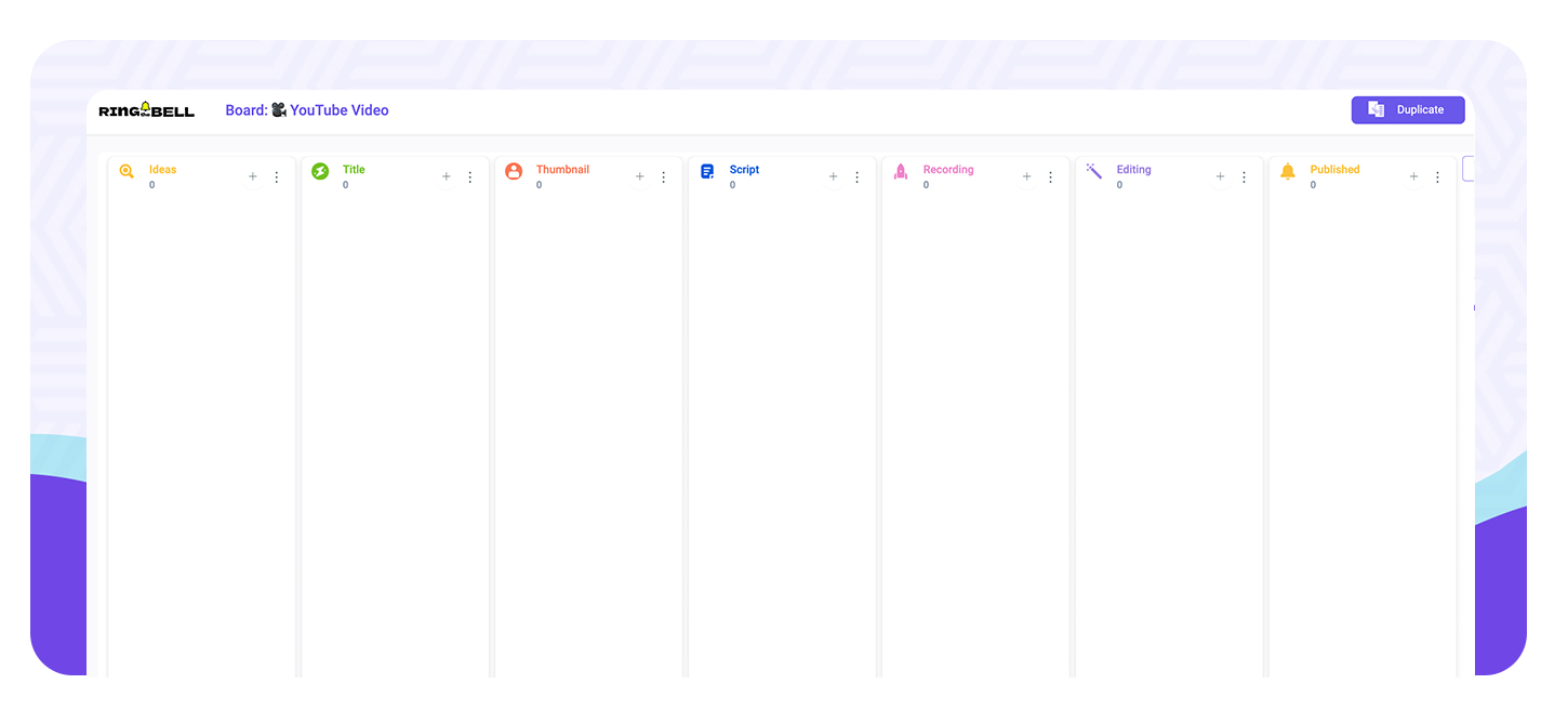 Template kanban for video production on youtube